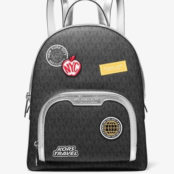 Michael Kors Medium Embellished Zip Pocket Backpack Leather Travel Black Multi - Picture 1 of 9